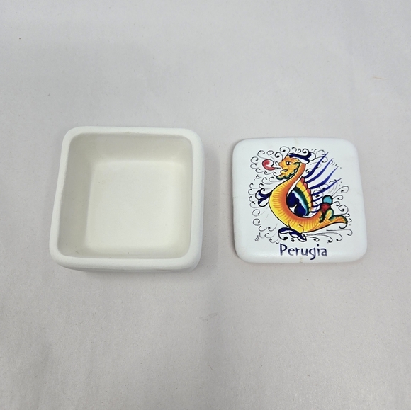 Italian Dragon Perugia Trinket Square Dish Hand Made & Painted Vibrant Unique - Picture 2 of 11